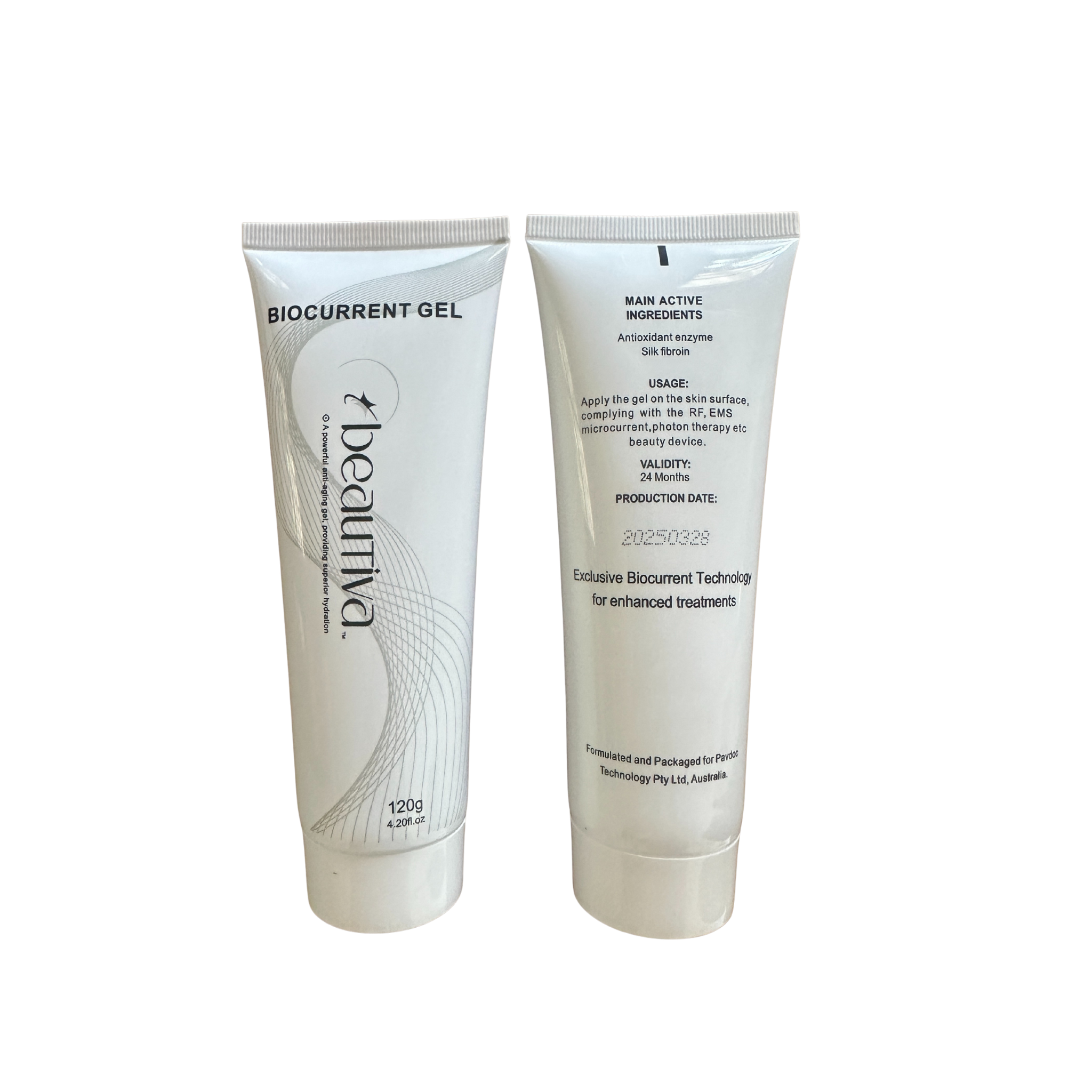 Beautiva Biocurrent Gel side by side front and back view